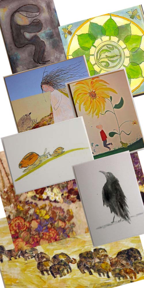 Set of 5 beautiful greeting cards with artwork by Liliana Stafford.